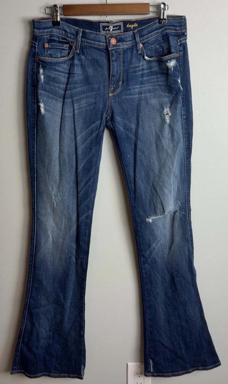 7 For All Mankind Kylie Jeans Size 32 Distressed Medium Wash Flare Women’s